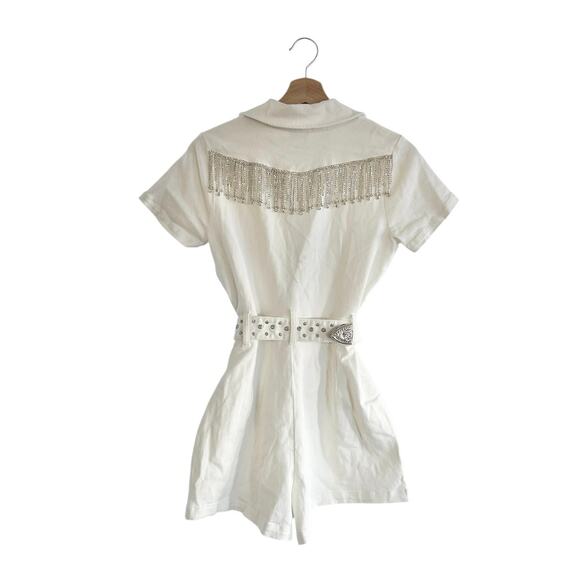 Show Me Your Mumu Outlaw Romper in White Rhinestone Fringe M - Picture 4 of 8